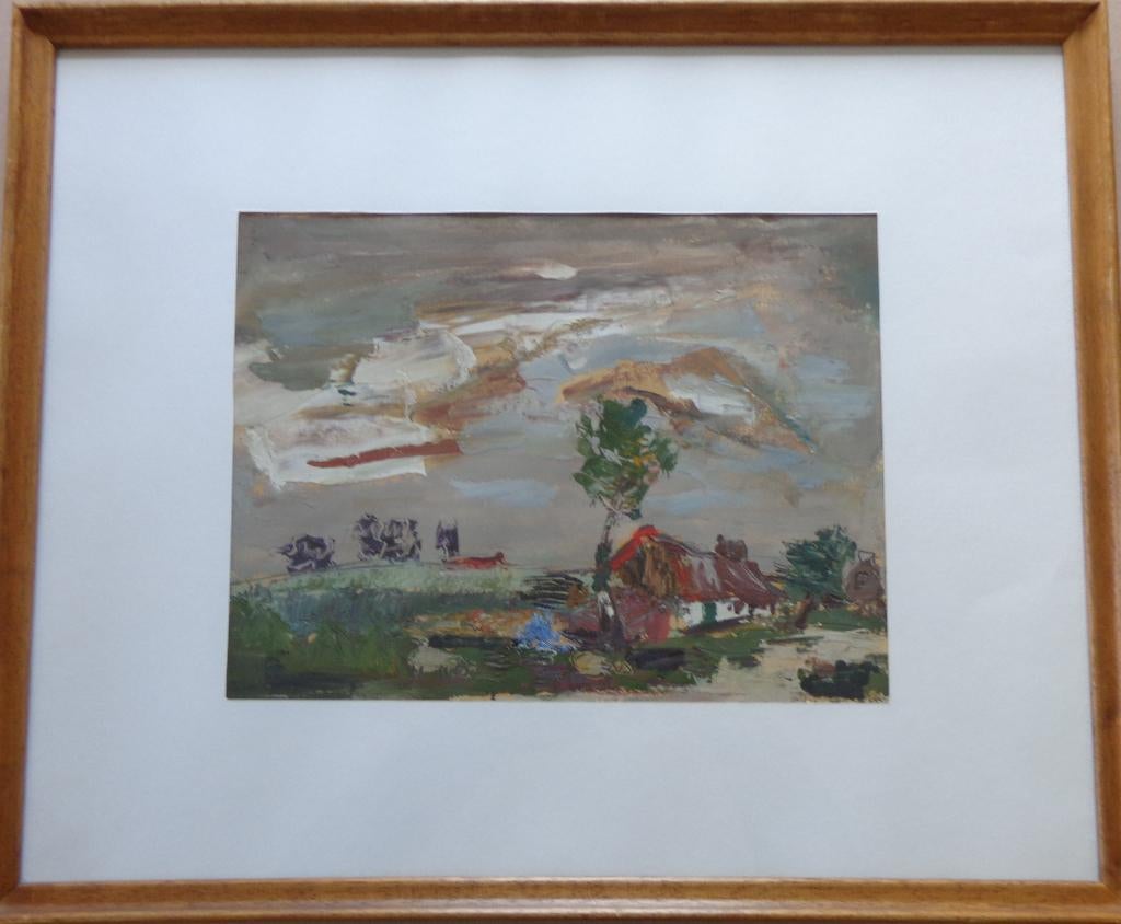 JACK GODDERIS / BOERDERIJ / OLIEVERF KARTON / 48x58cm KADER, Antiquités & Art, Art | Peinture | Moderne, Enlèvement ou Envoi, Verre