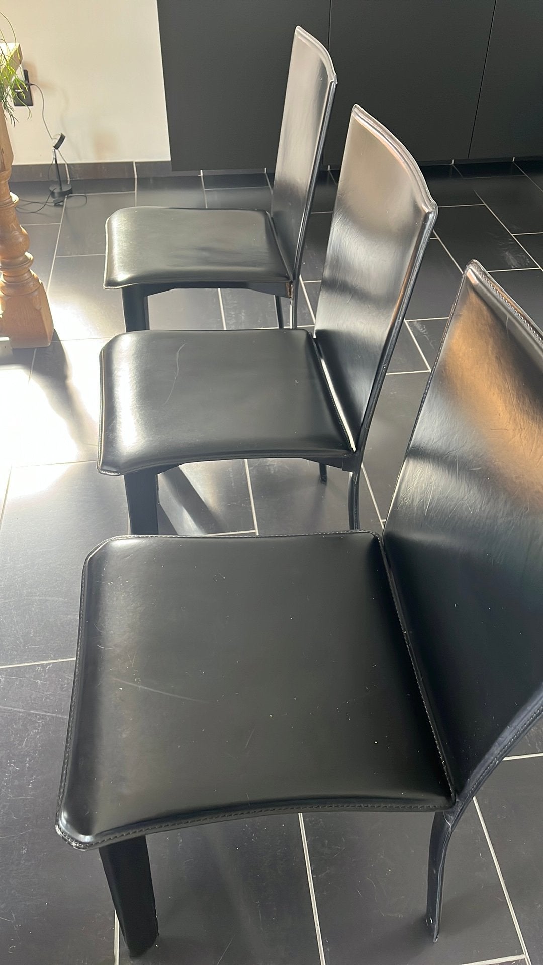 6 zwarte lederen stoelen, Ophalen, Gebruikt, Zwart, Leer