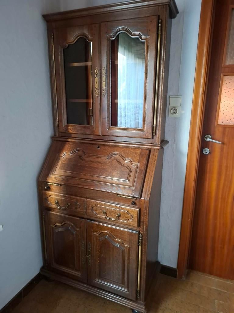 Eiken bureau kast, Huis en Inrichting, Ophalen, Gebruikt, Glas, Met deur(en)