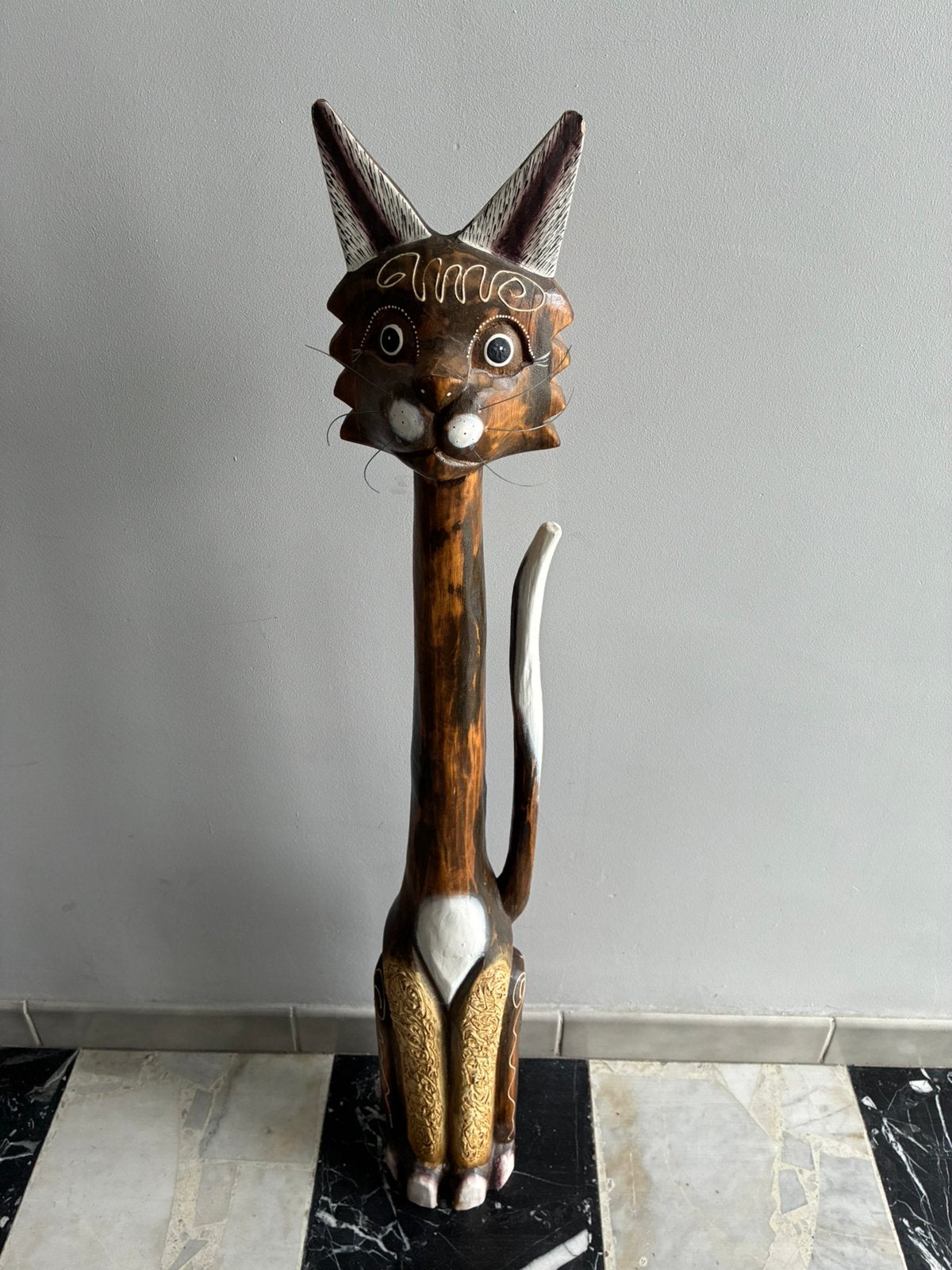 Houten kattenbeeld 99cm, Ophalen, Houtsnijwerk
