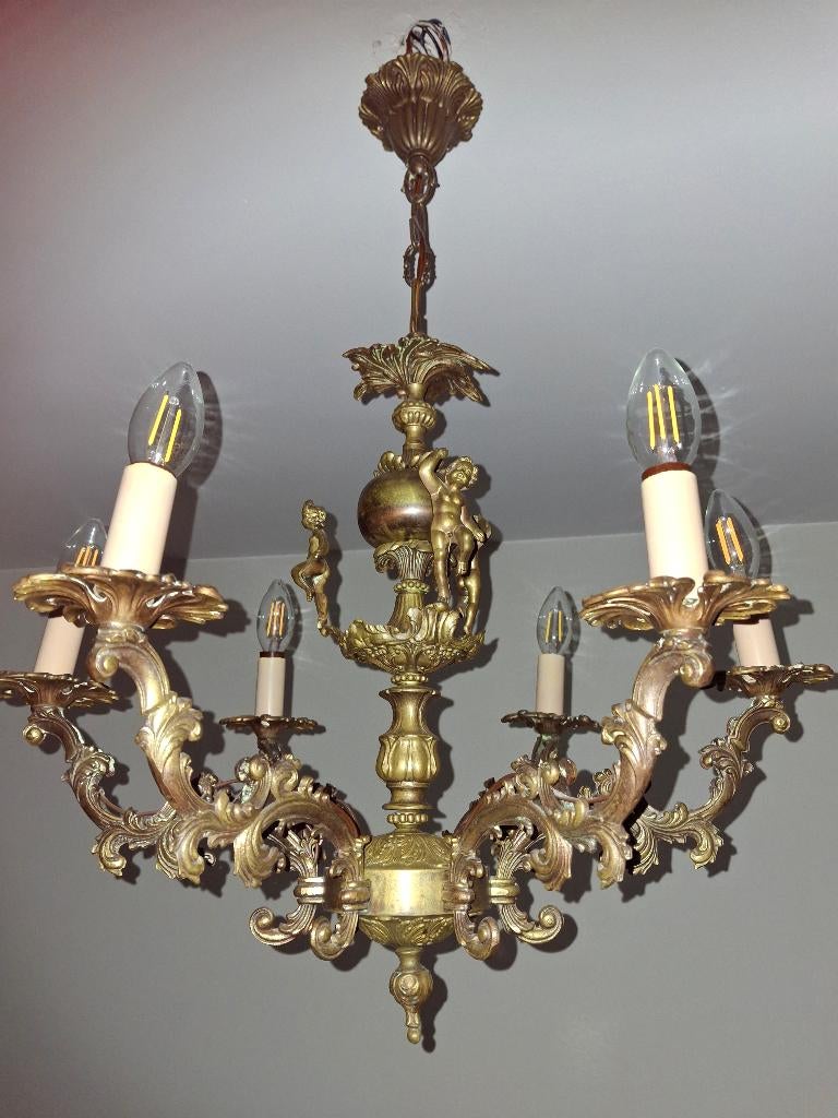 Antieke bronzen kroonluchter met putti, Antiek en Kunst, Antiek | Verlichting, Ophalen
