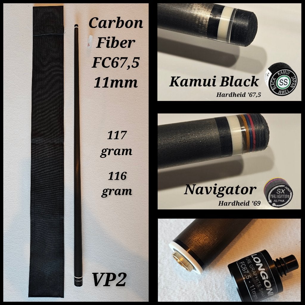 Carbon FC67,5 11mm top voor Longoni VP2 Kamui & Navigator, Enlèvement ou Envoi, Neuf, Queue ou Boules