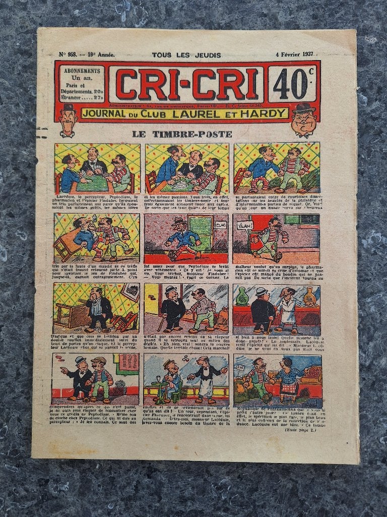 Laurel Hardy Tijdschrift Cri-cri - Numéro 958 (1937), Ophalen of Verzenden, Gelezen, Muziek, Film of Tv