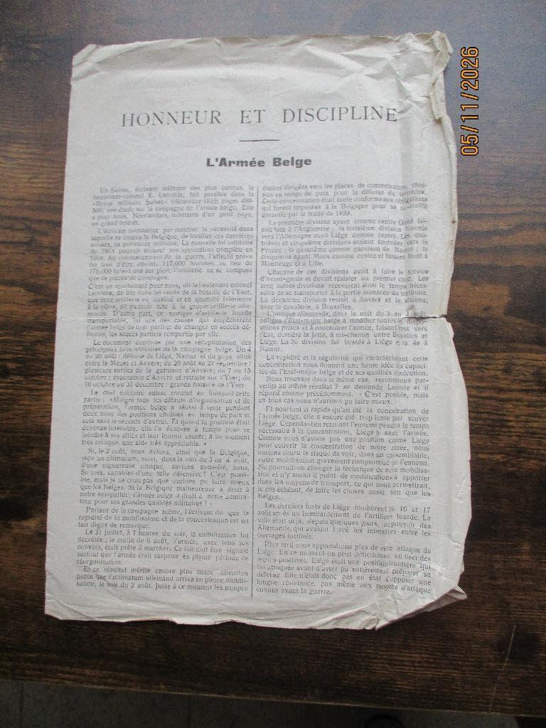 WO1. Belgisch pamflet over Belgisch leger, Verzenden