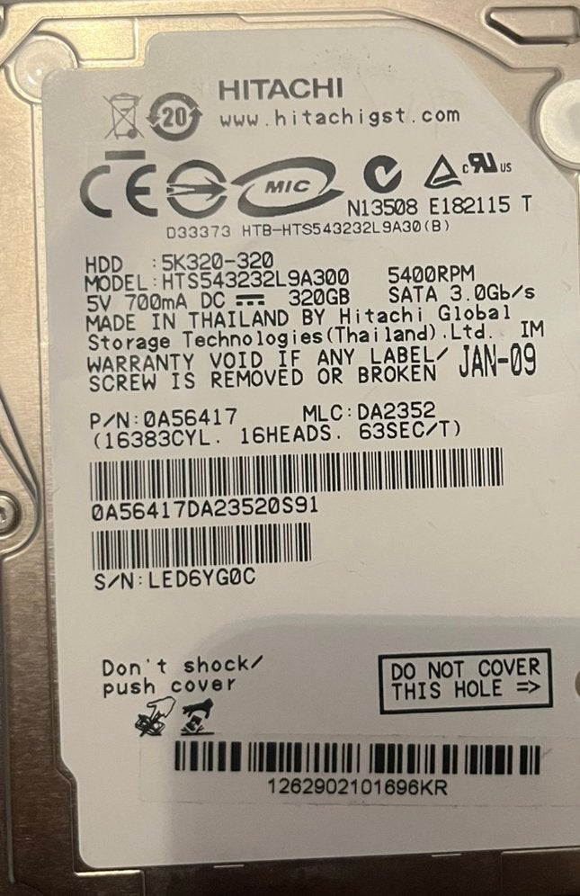 Hdd laptop 320gb, Computers en Software, Harde schijven, Ophalen, Zo goed als nieuw, Laptop, HDD