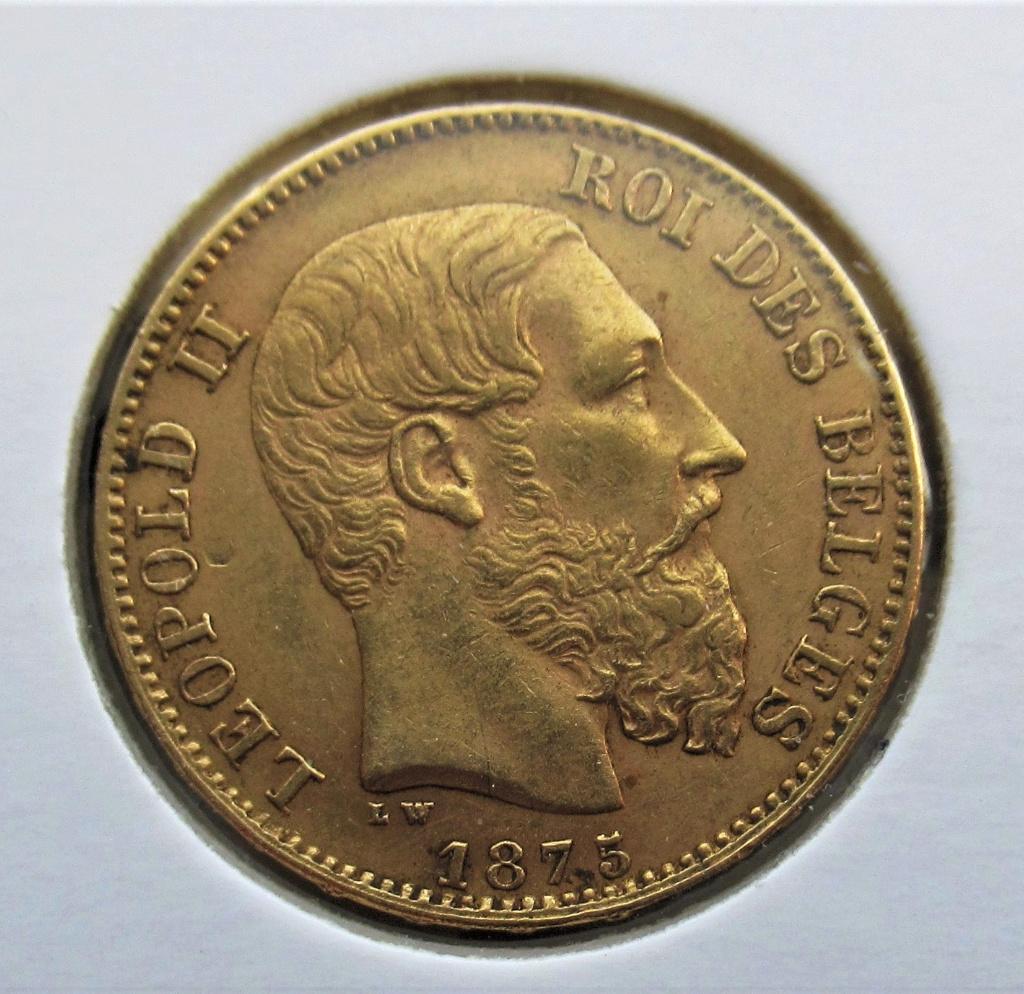 Belgie 20 francs 1875, Verzenden, België, Goud