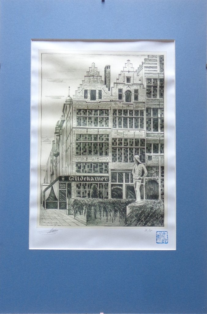 WALTER VERMIN / GILDEKAMER ANTWERPEN / OFFSET / 60x40cm RUG, Antiek en Kunst, Gelimiteerde oplage, Ophalen of Verzenden, Landschappen