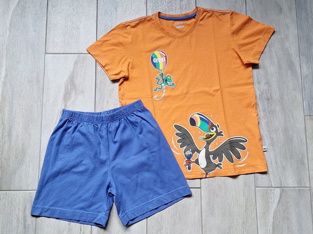 ★ M128 - Woody zomerpyjama thema toekan, Nacht- of Onderkleding, Gebruikt, Ophalen of Verzenden, Jongen