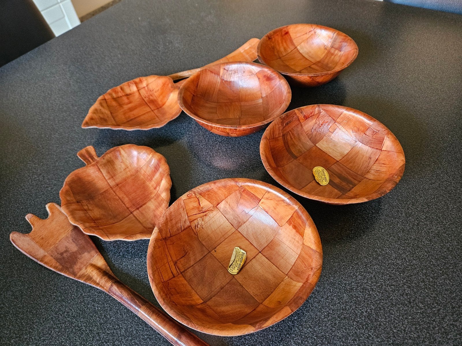 Setje formosa wood kommetjes met lepel en vork, Huis en Inrichting, Ophalen of Verzenden