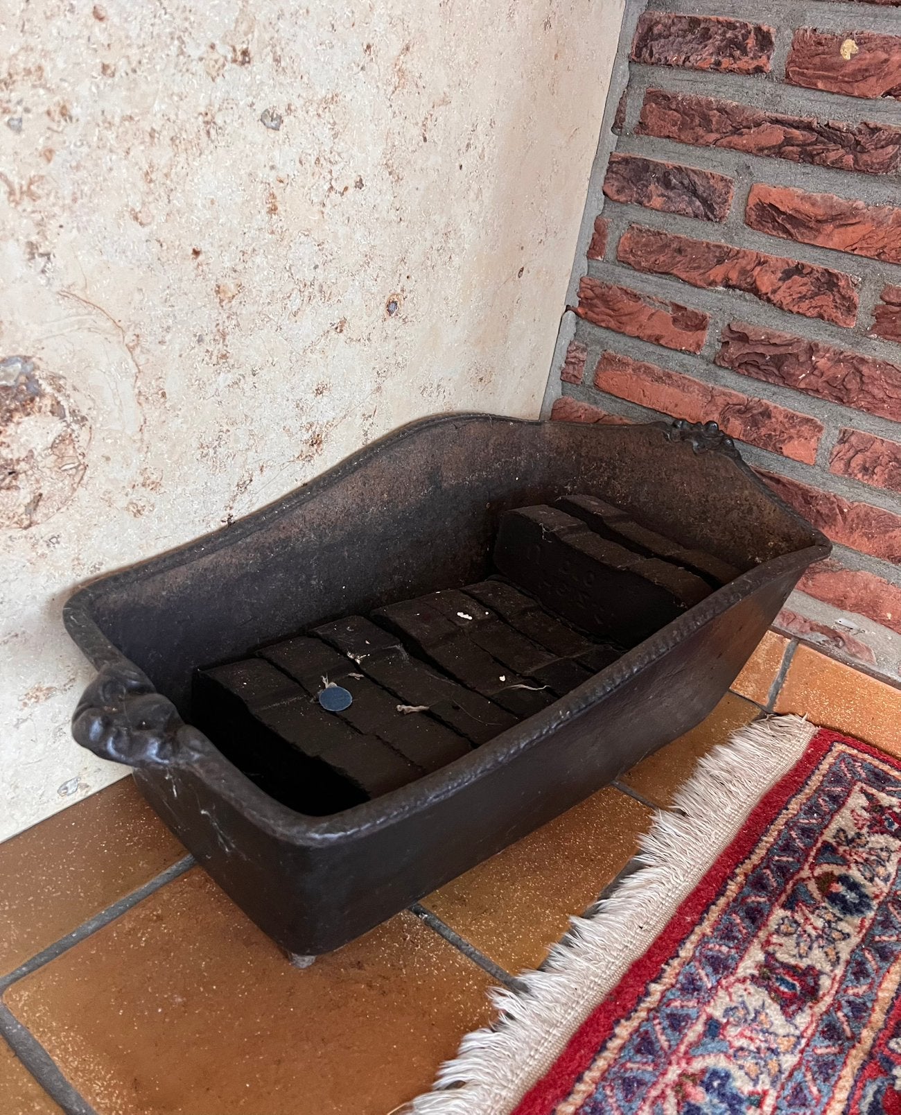 Antieke kolenkit & Smeedijzeren haardstel –Complete haardset, Maison & Meubles, Cheminées, Utilisé, Enlèvement