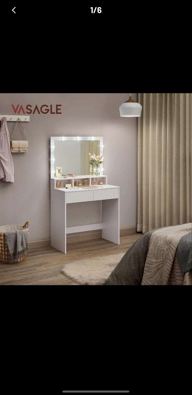 VASAGLE Kaptafel met LED Verlichting en Spiegel - Wit, Huis en Inrichting, Tafels | Kaptafels, Ophalen, 100 tot 150 cm, 50 tot 100 cm