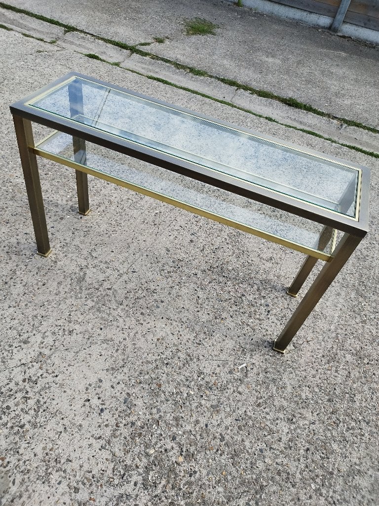 hollywood Regency dubbel glazen tafel, Ophalen