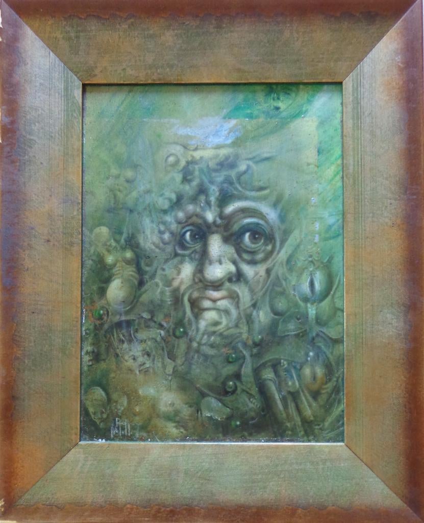 ROGER VAN BELLEGHEM / VREEMD WEZEN / OLIEVERF 37x29cm KADER, Enlèvement ou Envoi, Signé, Peinture à l'huile