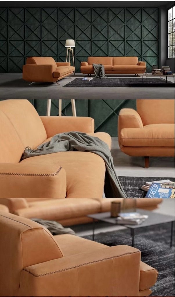 Rossini : Canapé Club en cuir design orange !, Maison & Meubles, Canapés | Salons, Utilisé, Banc droit, Deux personnes, 200 à 250 cm