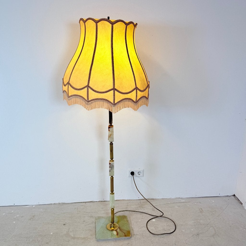 Vintage vloerlamp met messing frame en onyx voet, Ophalen, Gebruikt, Vintage, E27 (groot)