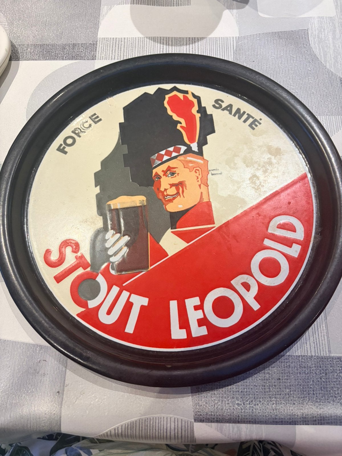 Plateau publicitaire stout leopold emaille vintage, Enlèvement ou Envoi
