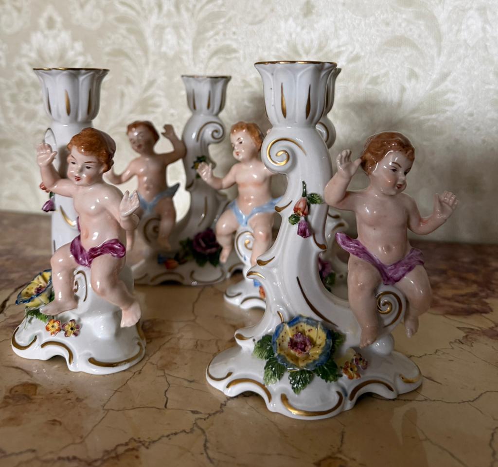 Unterweissbach Porseleinen Kandelaars-Engeltjes, Antiek en Kunst, Ophalen