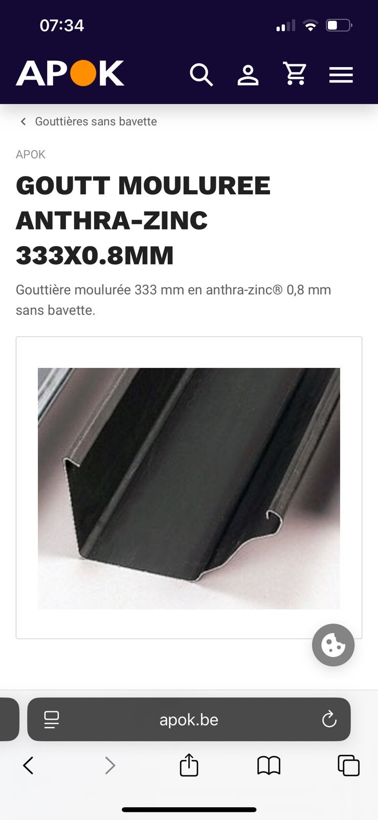 Goutiere moulurée zinc anthracite, Bricolage & Construction, Tuiles & Revêtements de toit, Enlèvement, Comme neuf, Noir