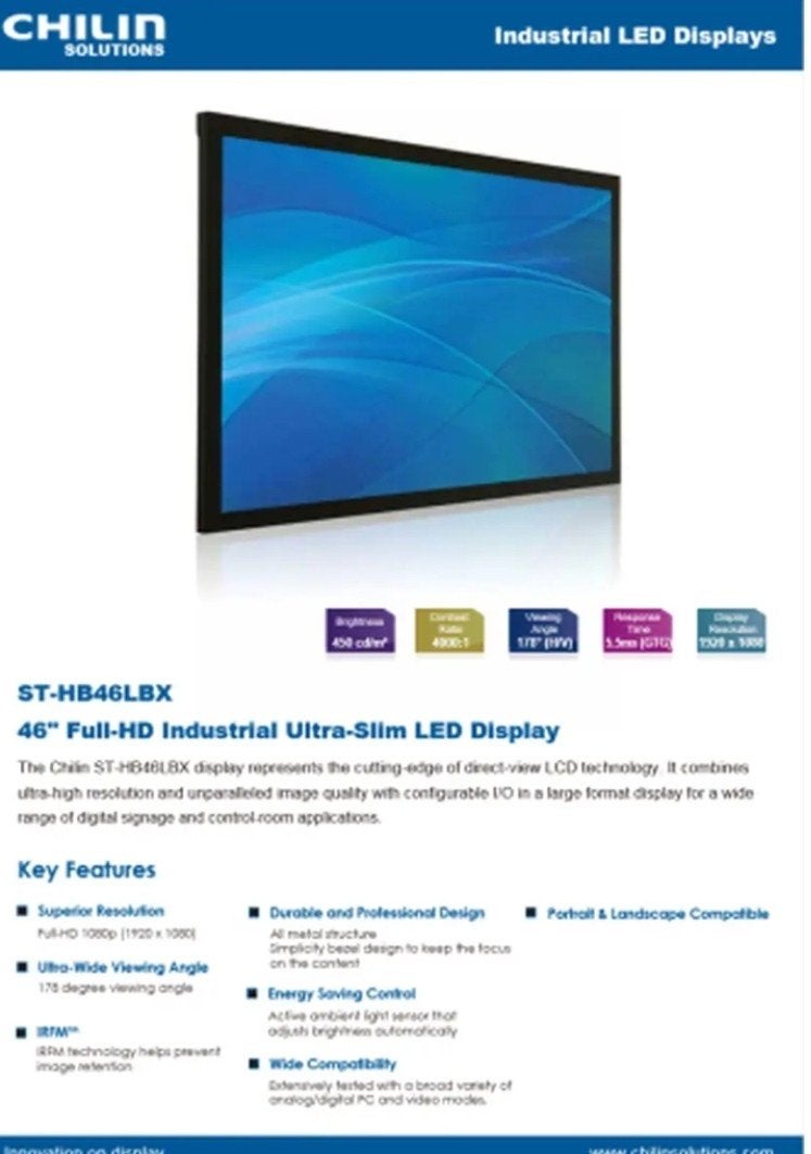 Led scherm 46" Chilin  Industriële kwaliteit Displayport, Audio, Tv en Foto, Televisies, LED, 50 Hz, Nieuw, 100 cm of meer