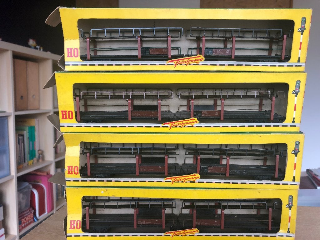 FLEISCHMANN 5275 DB LOT DE 4 WAGONS PORTE VOITURES HO, Verzenden, Gebruikt, Fleischmann