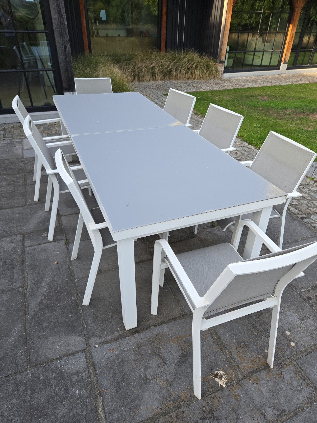 tuintafel en 8 stoelen, Tuin en Terras, Ophalen, Gebruikt, Rechthoekig, Aluminium