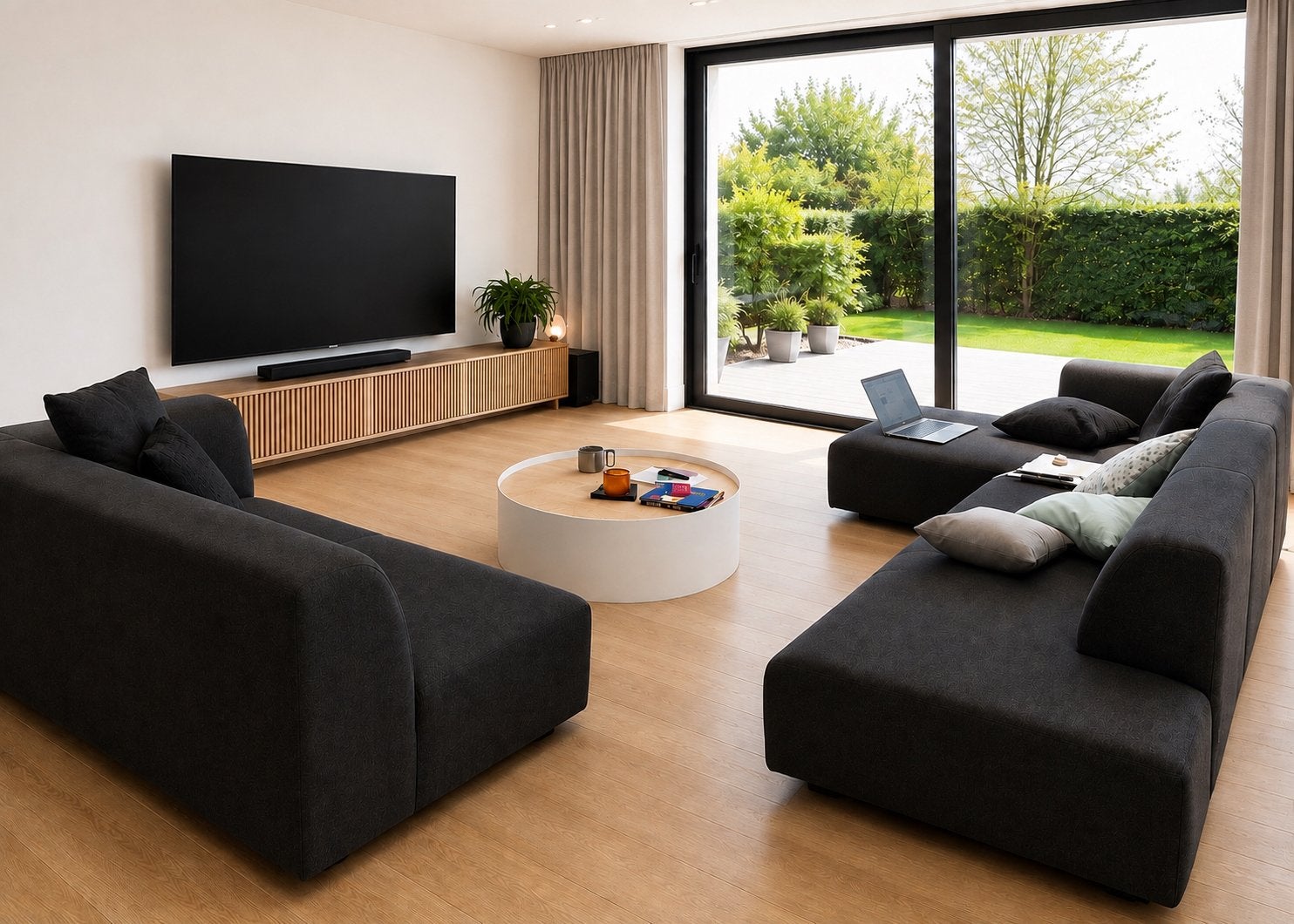 2 donker grijze luxueuze design sofa zetels Prostoria, Ophalen, Minder dan 75 cm, Hoekbank, 300 cm of meer