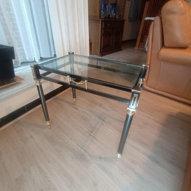 Glazen bijzettafeltje op metalen poten, Huis en Inrichting, Tafels | Bijzettafels, Ophalen