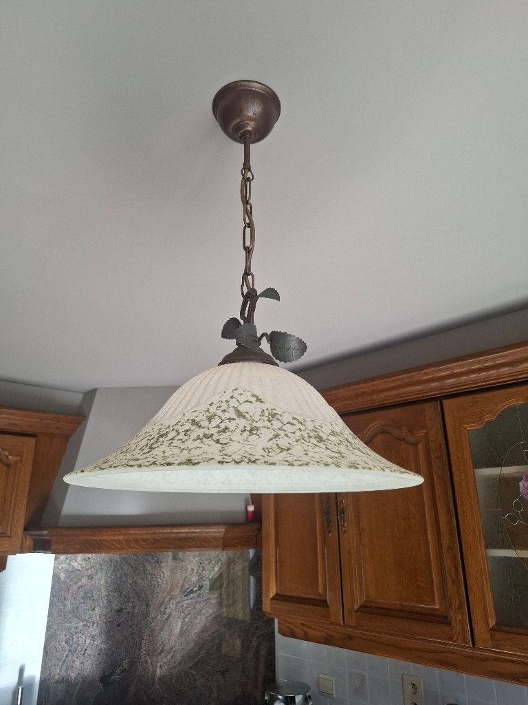Rustieke hanglamp metaal bronskleur, Huis en Inrichting, Ophalen, Glas