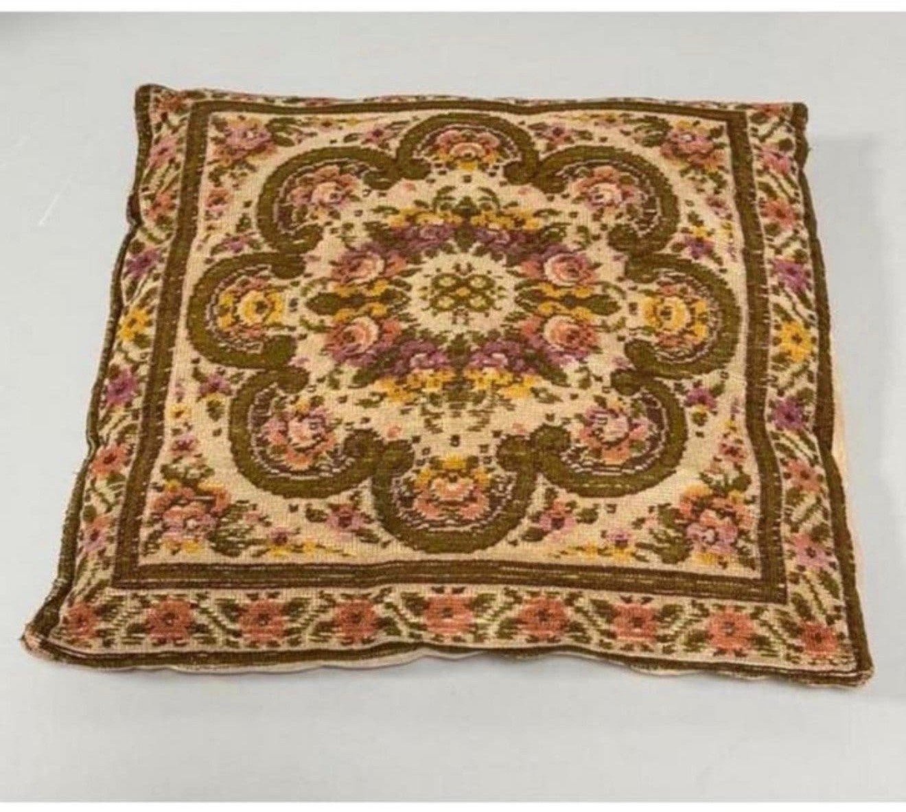 Coussin ancien brodé motif de fleurs 40x40 cm, Enlèvement ou Envoi