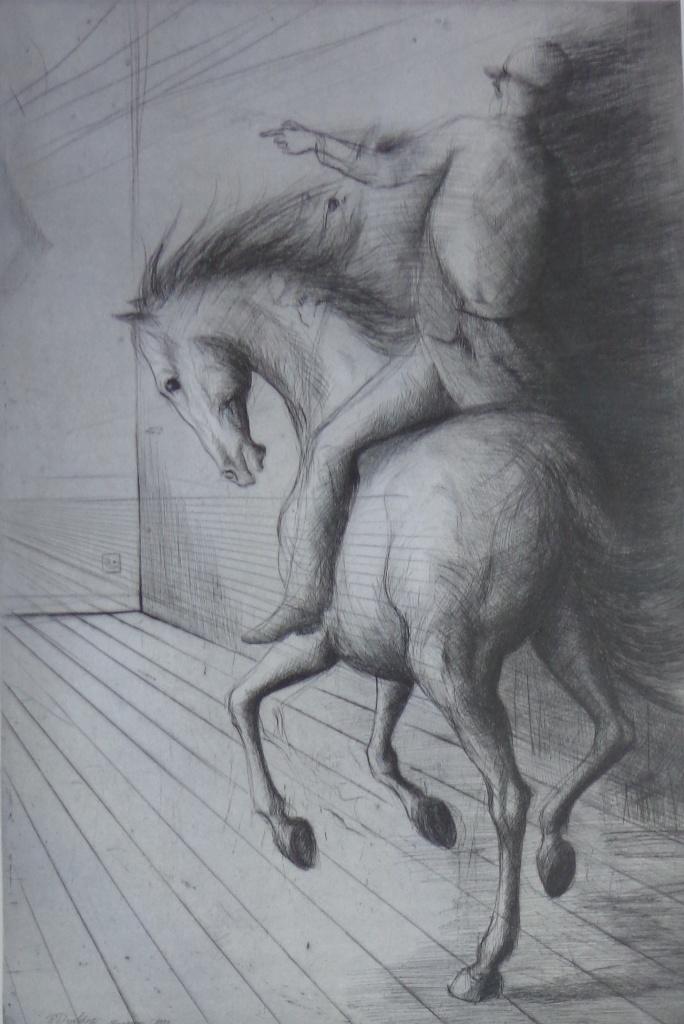 ROLAND DEVOLDER / ONTSNAPPEN / ZW-W ETS / 108x76cm / KADER, Antiek en Kunst, Kunst | Litho's en Zeefdrukken, Ophalen
