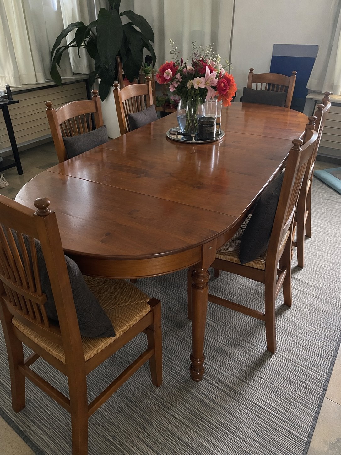 grote uitschuifbare kerselaartafel + 6 stoelen, Ophalen, Zo goed als nieuw