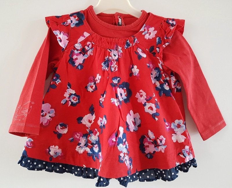 CATIMINI Blouse/tunique rouge, fleurs - T.12 mois/74cm, Enlèvement ou Envoi, CATIMINI, Utilisé, Chemisette ou Manches longues