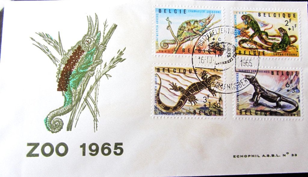 FDC'S - BELGIË- ZOO ANTWERPEN- REPTIELEN, Postzegels en Munten, Ophalen of Verzenden, Gestempeld, Dier of Natuur