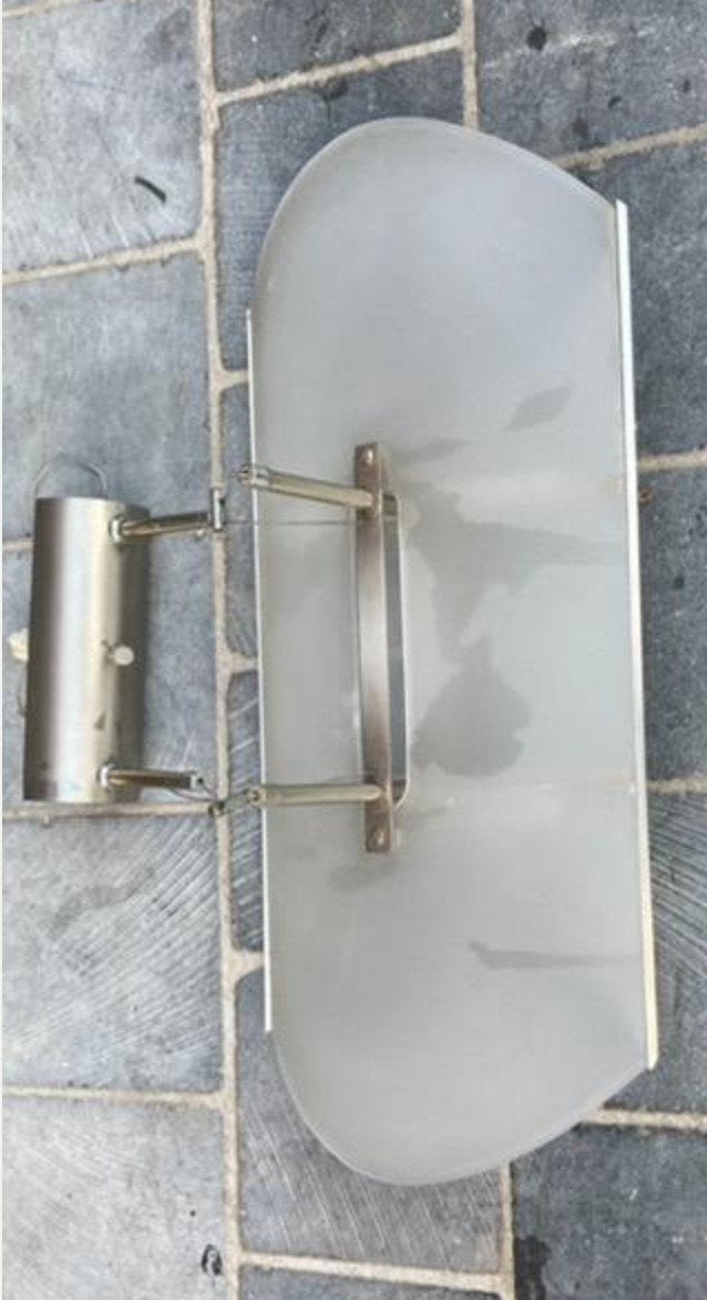 Vintage design hanglamp - RVS en matglas, Autres culots, Réglable, Comme neuf, Enlèvement