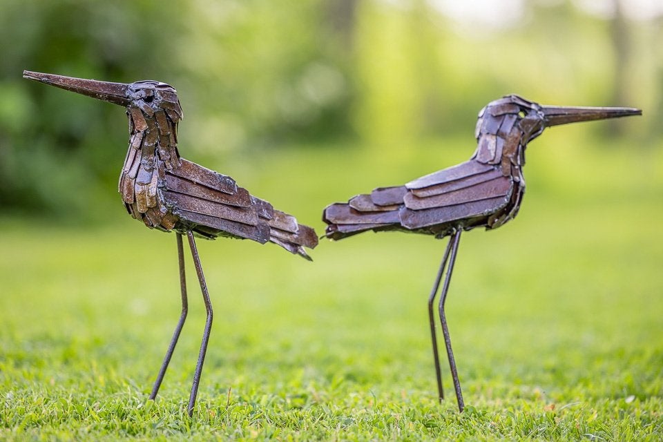 Mooievogels - Metalen steltloper, Antiek en Kunst, Ophalen of Verzenden, 20 - 50 cm, Metaal, Vogel