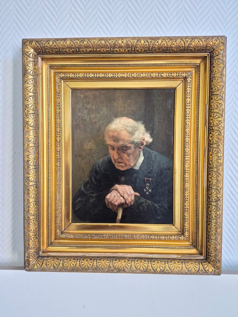 Schilderij op paneel. Gesigneerd P. Oyens, Enlèvement, Signé, Panneau