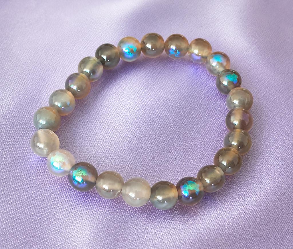 Kralenarmband speciale multichrome grijze en bruine agaat, Neuf, Enlèvement ou Envoi, Autres matériaux, Avec pierre précieuse