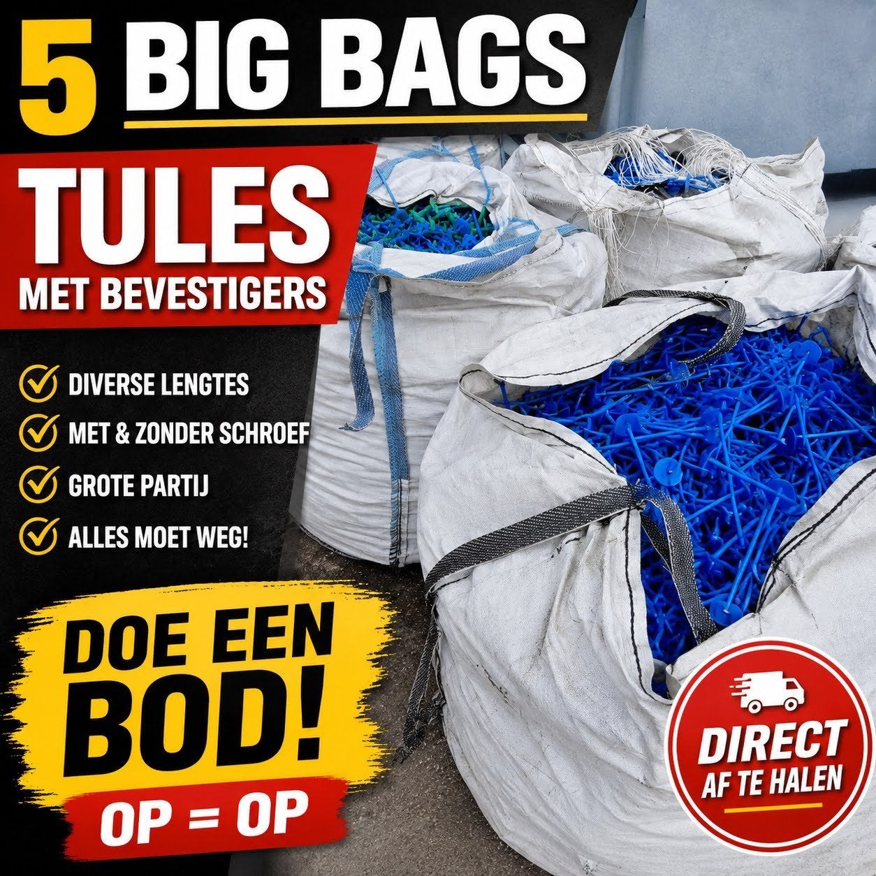 5 Big Bags Tules met Bevestigers - ACTIE

ACTIE, Ophalen, Kunststof, Blauw, Overige typen