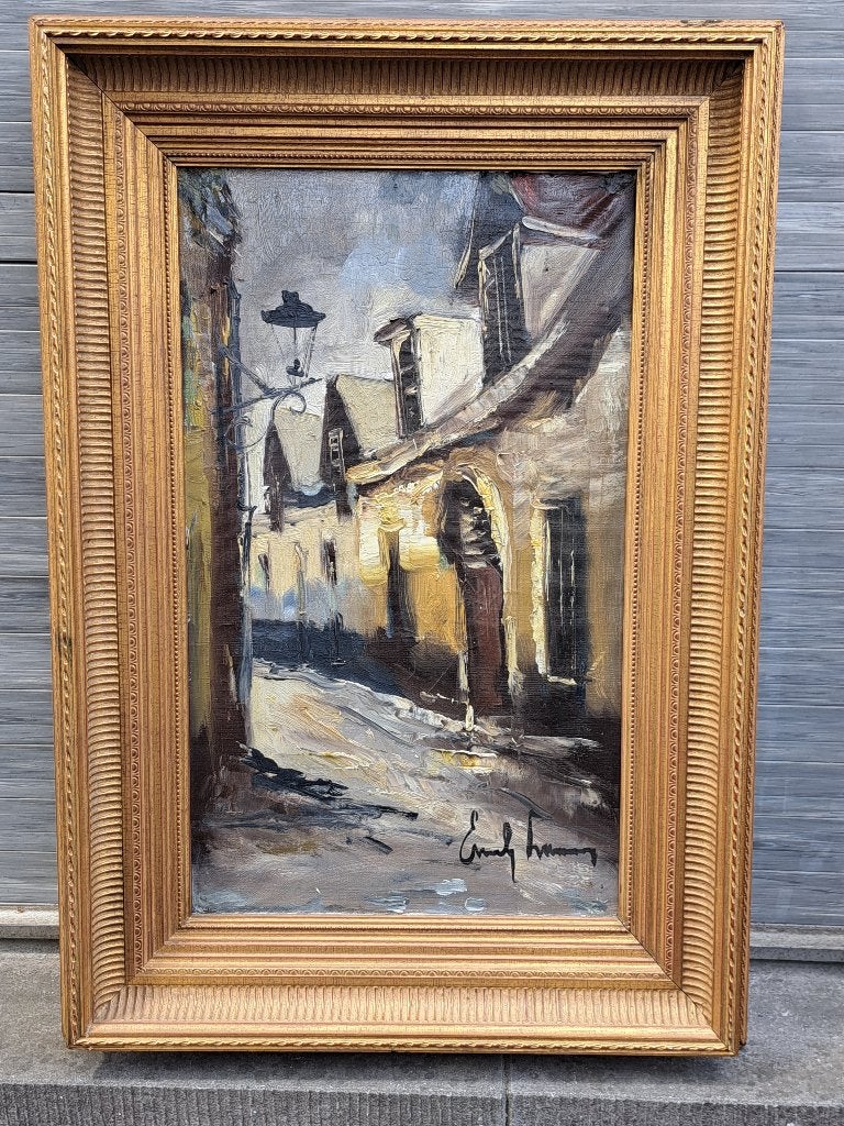 Huile sur toile ruelle signe Émile lammers, Antiek en Kunst, Kunst | Schilderijen | Klassiek, Ophalen of Verzenden, Doek
