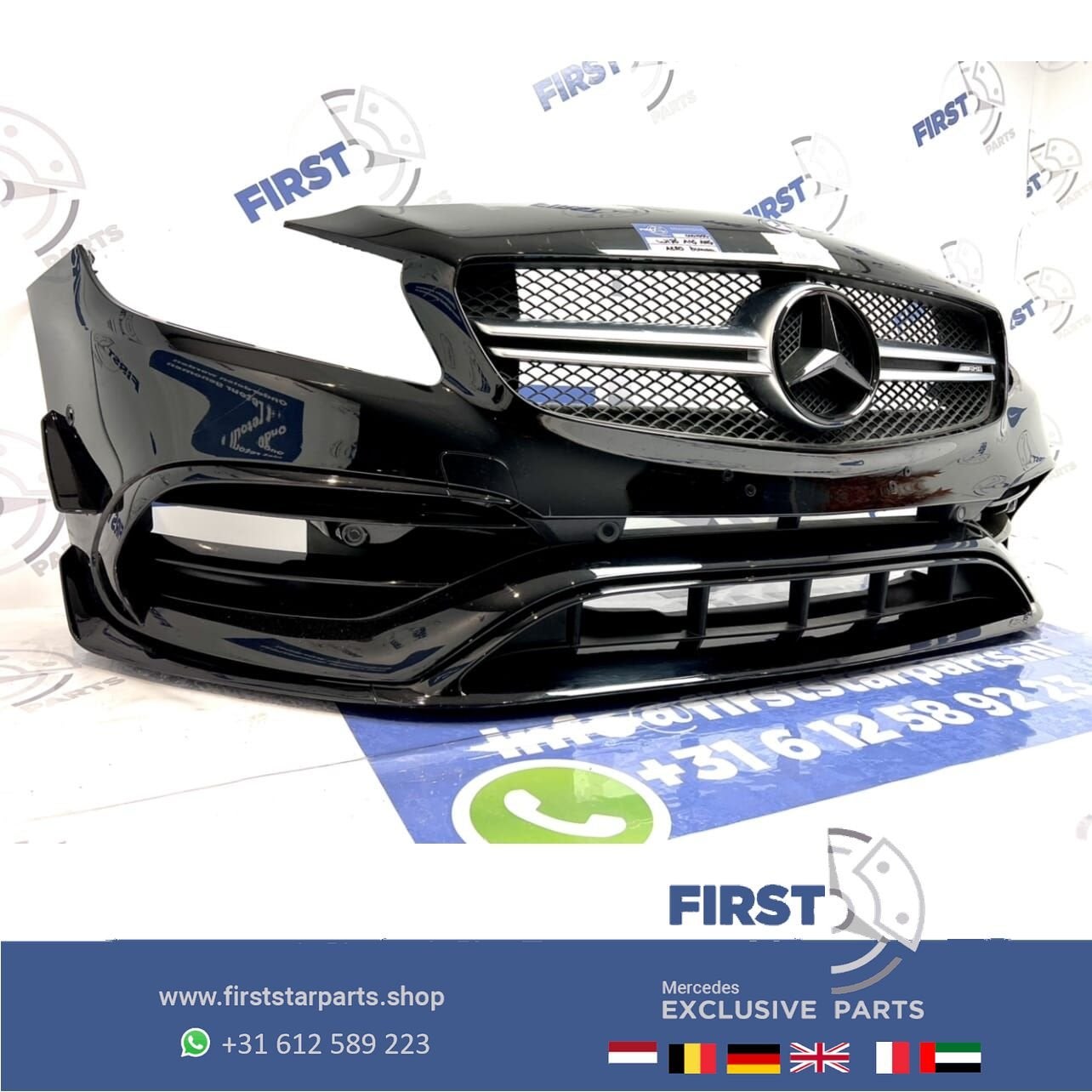 W176 FACELIFT A 45 KLASSE 2018 A45 AMG AERO VOORBUMPER ZWART, Gebruikt, -, Voor, Ophalen of Verzenden