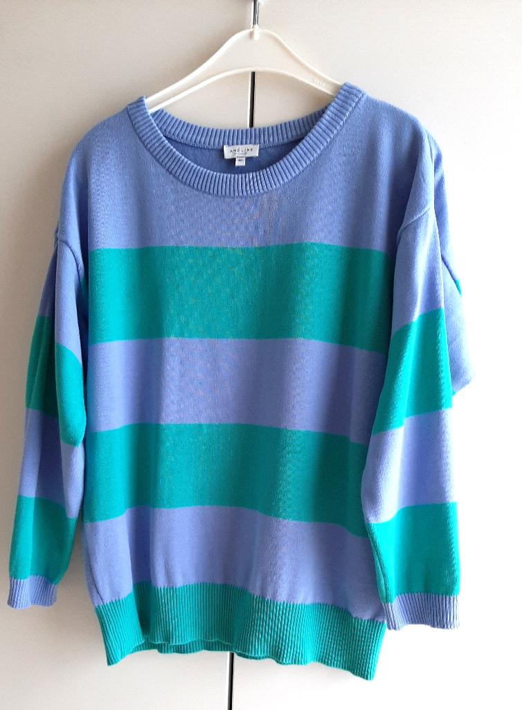 Te koop: Mooie fijn gebreide gestreepte trui van "Mayerline", Taille 42/44 (L), Enlèvement, Porté, Bleu