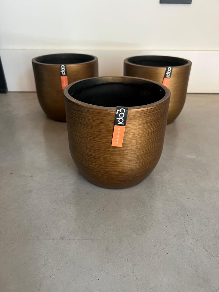 3 x capi gouden bloempot cachepot indoor, Tuin en Terras, Ophalen of Verzenden, Zo goed als nieuw, Minder dan 25 cm, Balkon