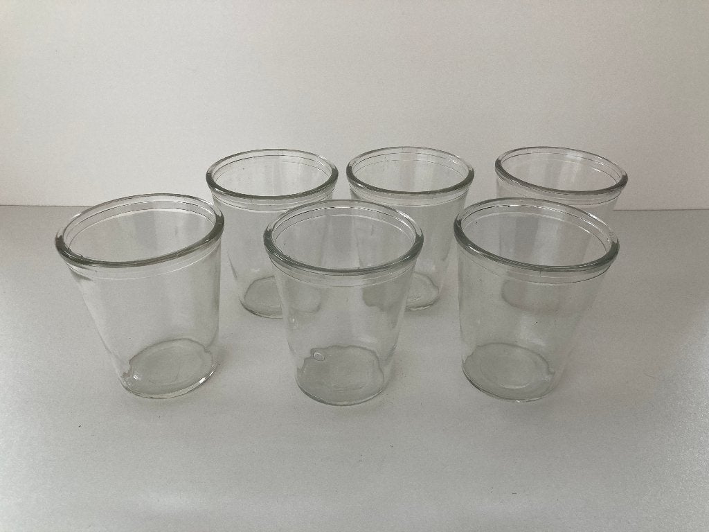 6 oude glazen confituur / gelei potten 12 cm hoog, Antiek en Kunst, Ophalen of Verzenden