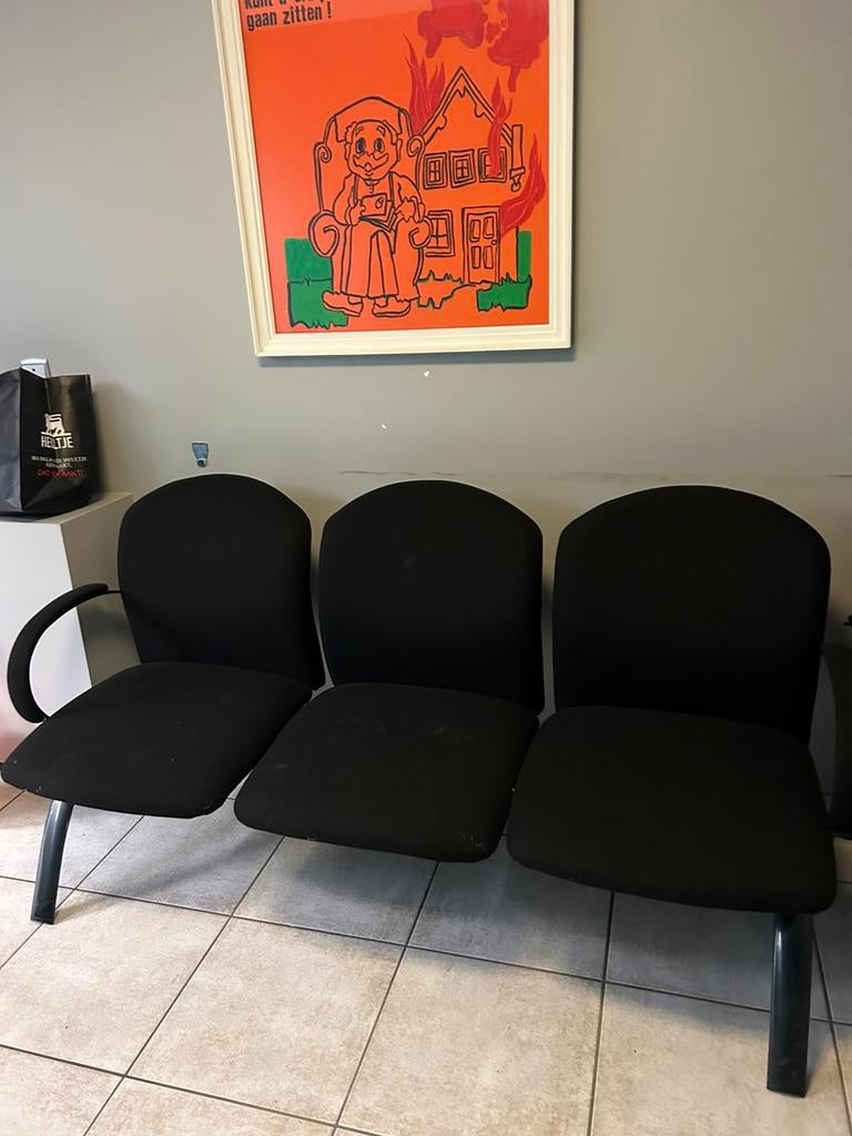 Bankstel met 3 stoelen aan elkaar, Maison & Meubles, Chaises, Enlèvement, Comme neuf, Noir, Tissus