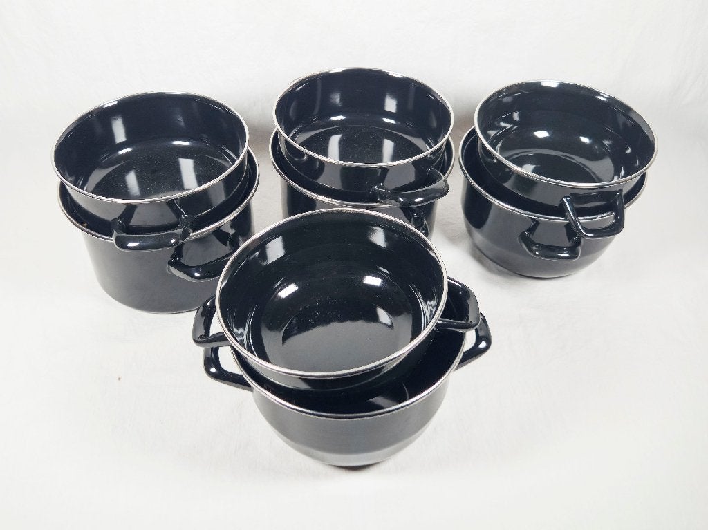 Zwarte Mosselpotten / Mosselkommen (20 cm) - 4 Stuks, Maison & Meubles, Cuisine | Casseroles & Poêles, Avec couvercle, Comme neuf