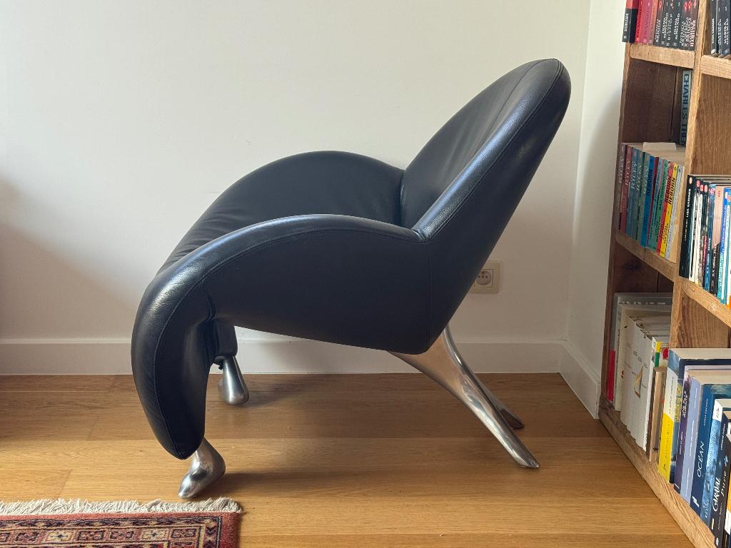 Fauteuil Leolux Papageno – cuir noir, Huis en Inrichting, Ophalen, Gebruikt, 75 tot 100 cm, Leer