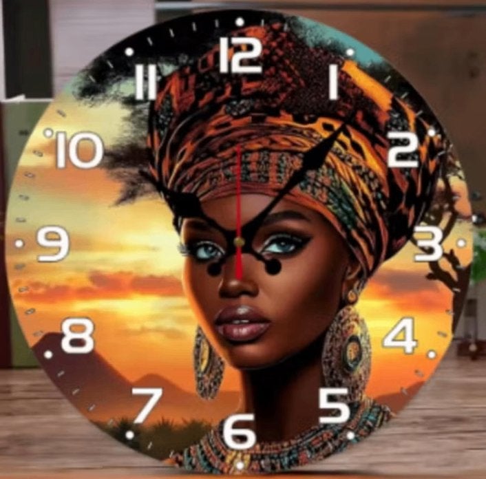Ronde wandklok van hout Afrikaanse zonsondergang (25cm), Ophalen of Verzenden, Nieuw, Wandklok