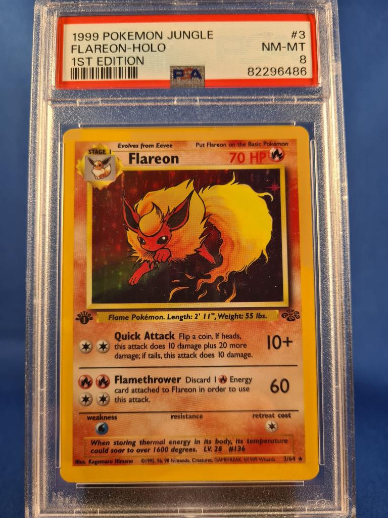 Flareon 3/64 - Jungle (1st edition) (PSA 8), Hobby & Loisirs créatifs, Jeux de cartes à collectionner | Pokémon, Utilisé, Envoi