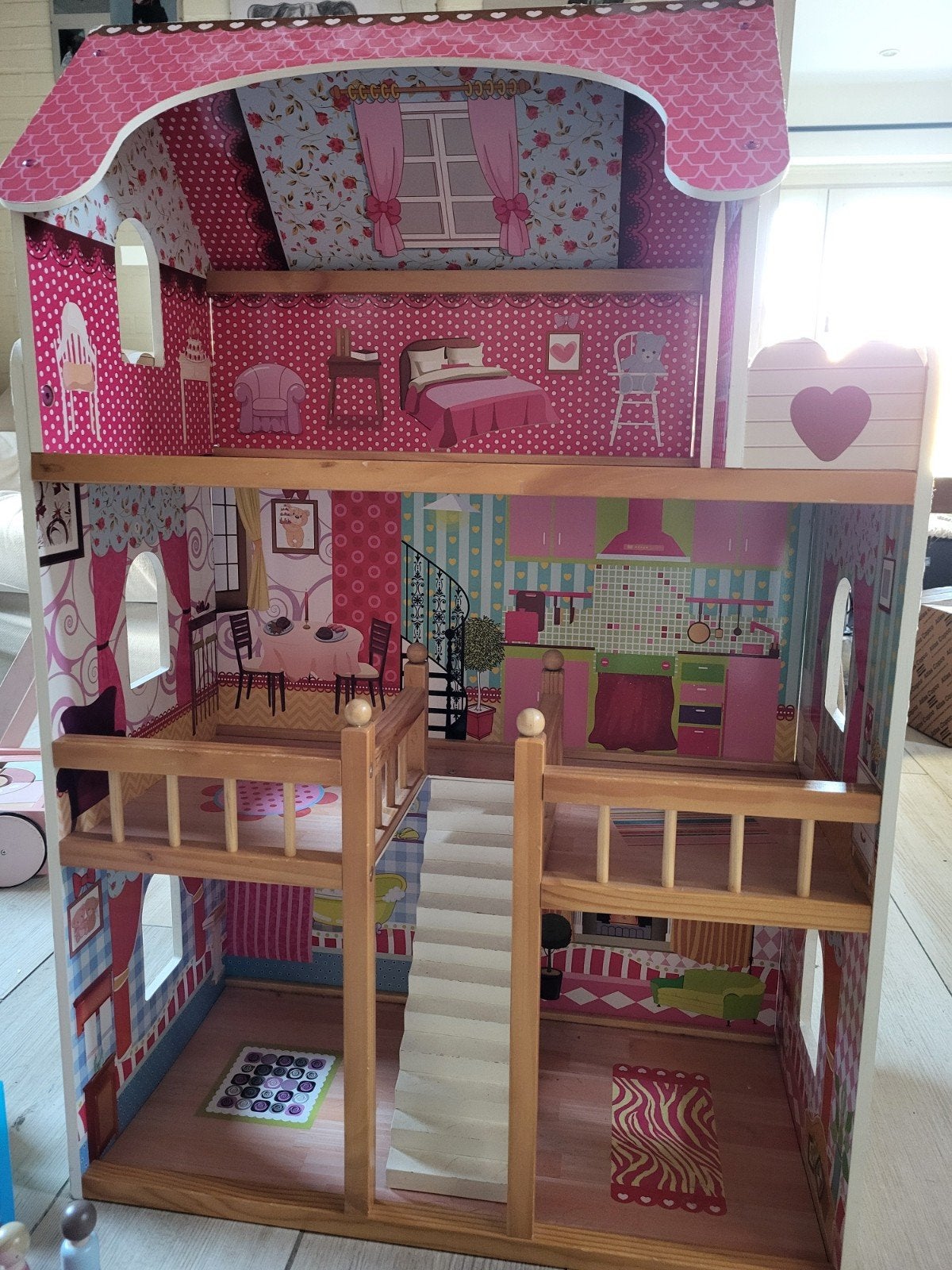 Houten poppenhuis met meubeltjes, Ophalen, Zo goed als nieuw, Poppenhuis