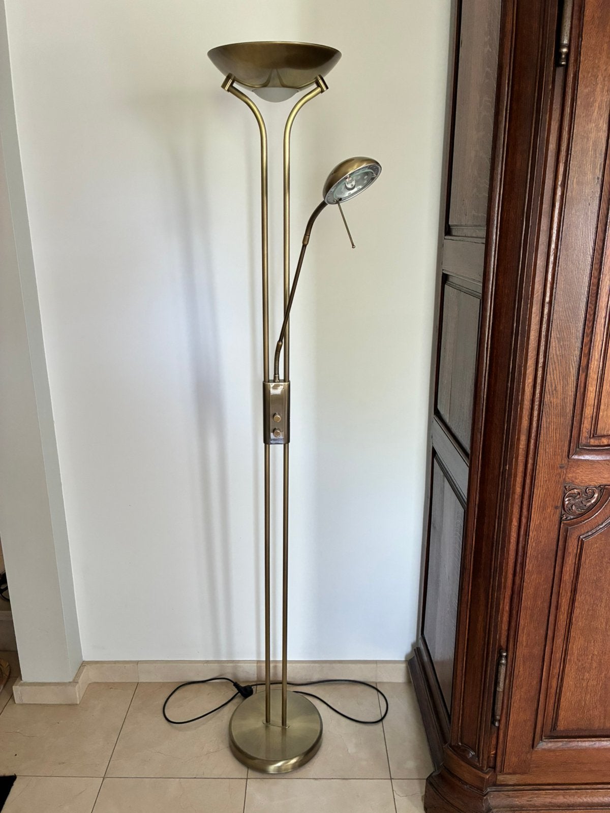 Staanlamp goud (leeslamp werkt niet), Huis en Inrichting, Ophalen, Gebruikt, Metaal, 150 tot 200 cm